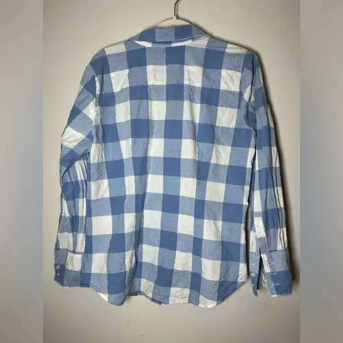 Norma Kamali Blue and White Gingham Checked Button Up Vintage Sz XL
