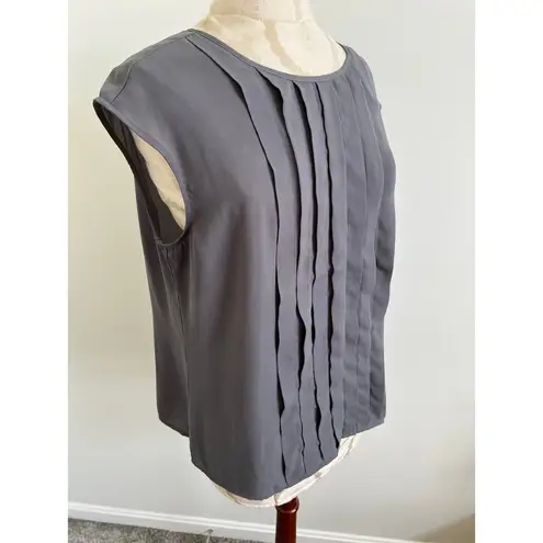 New York & Company Semi Sheer Cap Sleeve Blouse Large Gray