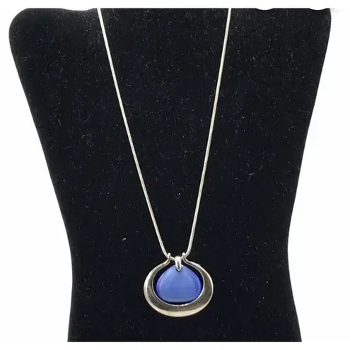 Lia Sophia Bayside Necklace Silver Blue Fiber Optic Stone Pendant Snake Chain