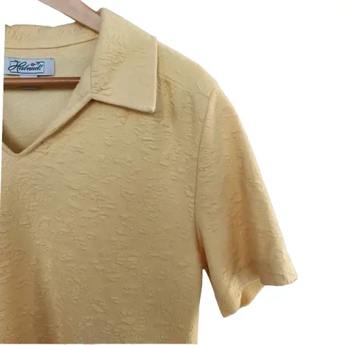 American Vintage Vintage Haband Yellow Textured Collared V Neck Blouse M