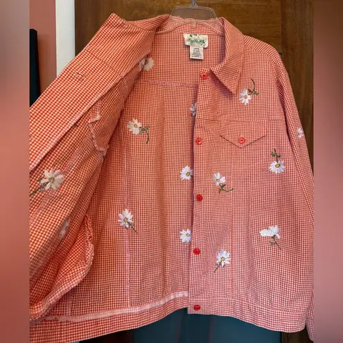 Quacker Factory Womens Stretch Orange Gingham Daisy Jacket Size L NWOT Size L