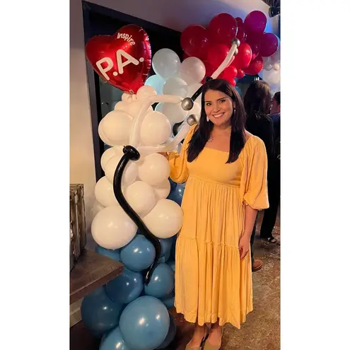 LOUNA Orange Square Neckline Puff Sleeves Chic Flowy Midi Dress size Medium