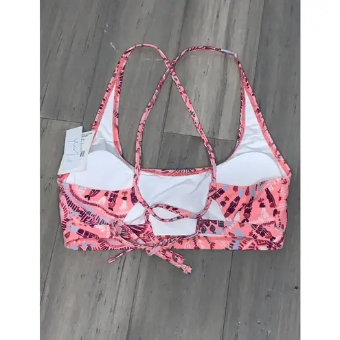 Lavish Pink Geometric Print Women's Bralette Criss Cross Bikini Swim Top L NWT