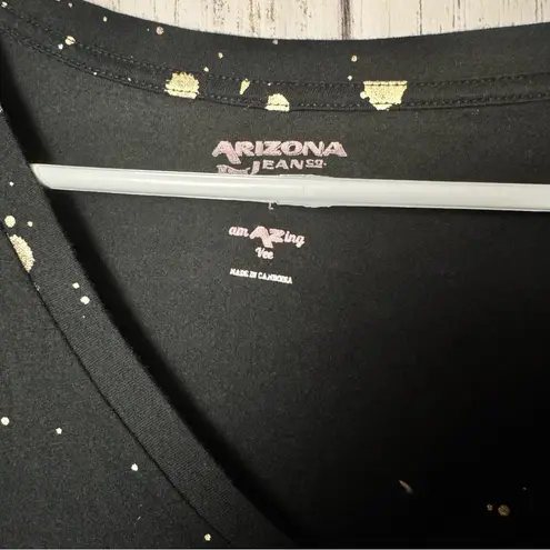Arizona Jeans Splash Gold Splatter Black and Gold Women's V-Neck Top Sz L
