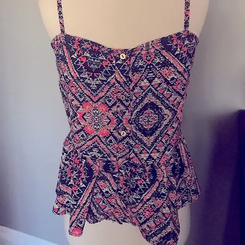 B Jewel Peplum Tribal Pattern Tank Top