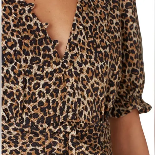 Marissa Webb Belted Leopard Print Denim Mini Dress Long Sleeve Safari Neutrals L
