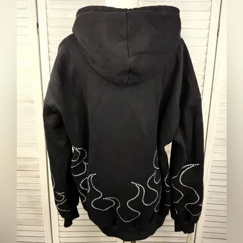 ROZ AVE Rhinestone Flames Hoodie Sweatshirt Black