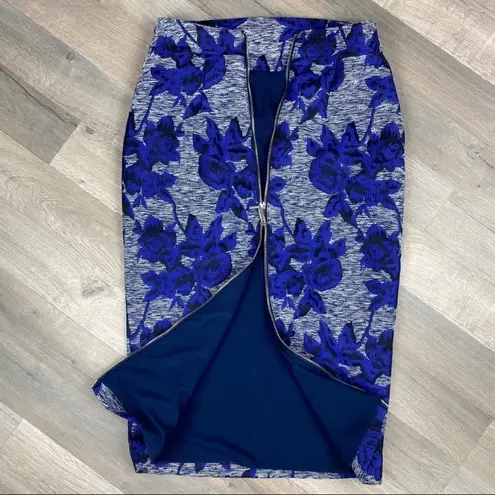 New York & Co. Gabrielle Union Pencil Skirt Floral Jacquard Blue 4 Full Zip Back