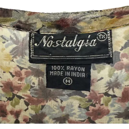 Vintage Nostalgia Prairie Dress Rayon Floral Print Size Medium Short Sleeve