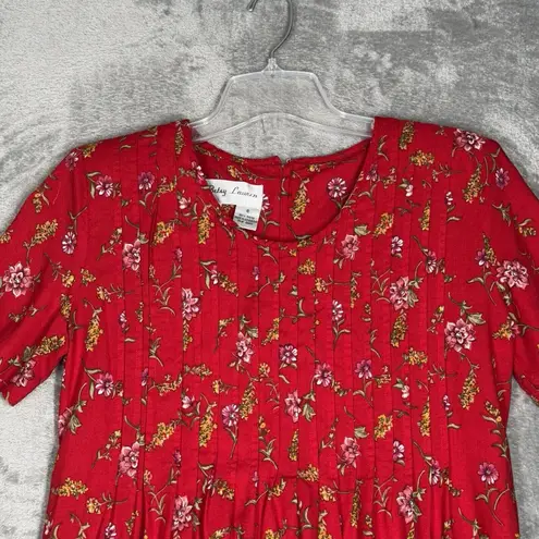 Betsy Lauren Dress Womens 6 Red Yellow Floral Midi Bohemian Cottagecore Prairie