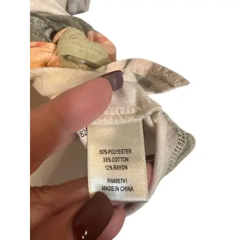 Truself PInk Green White Striped Short Sleeve Front Knot Blouse Women Sz S