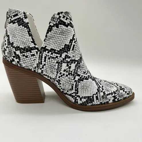 Mysoft Boots Womens 8 Black White Slip on Cutout Mid Heel Booties Western NEW