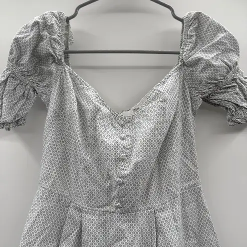 Stylestalker RTR Kelly White & Blue Micro Print Puff Sleeve Mini Dress Sz XS