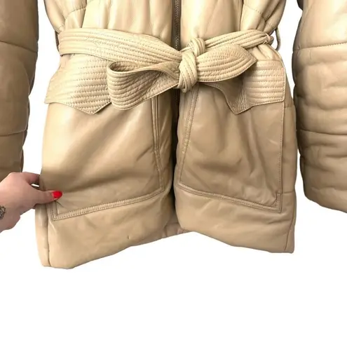 NANUSHKA Lenox Faux Leather Puffer Belted Coat Sz Small Tan