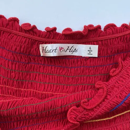 Heart & Hips NWOT Y2K style red rainbow striped stretch crop top, size large