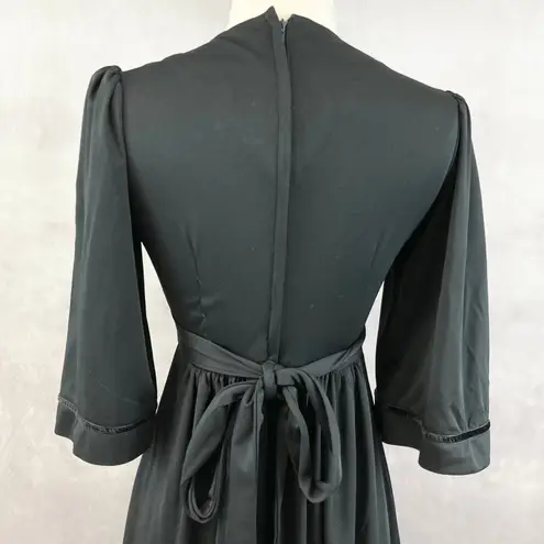 VTG 70s Young Edwardian Arpeja Prairie Dress Small Patchwork Folk Cottage Boho Black