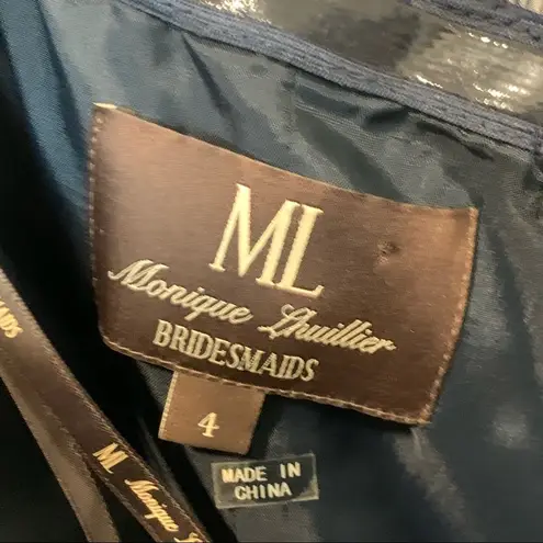 Monique Lhuillier Ruffle Evening Gown, Navy Blue, Size 4