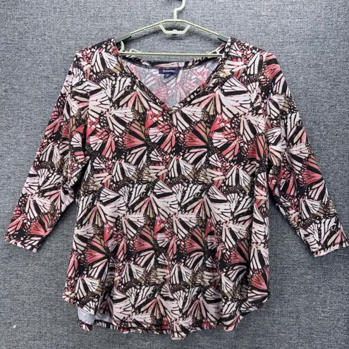 Roamans Womens Blouse Size 3x Butterfly Wing Print Waffle Knit Boho Warm Cozy Brown