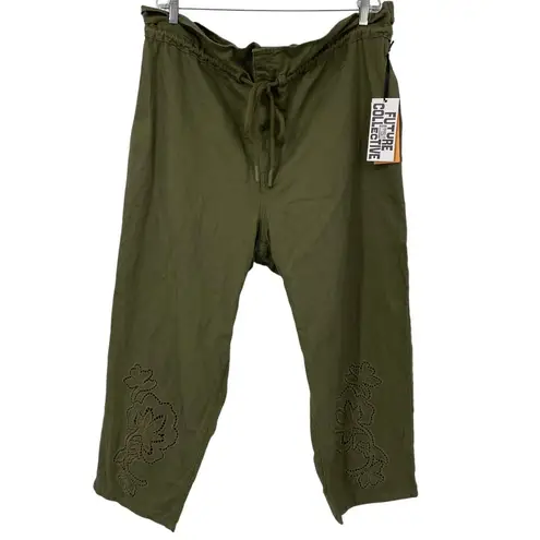 FUTURE COLLECTIVE NWT High Waisted Eyelet Pants Olive Green Size 17 Drawstring