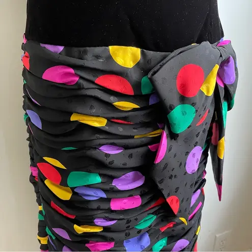 Saks 5th Avenue Vintage Saks Fifth Avenue Velvet Silk Polka Dot Drop Waist Party Dress Bow 10