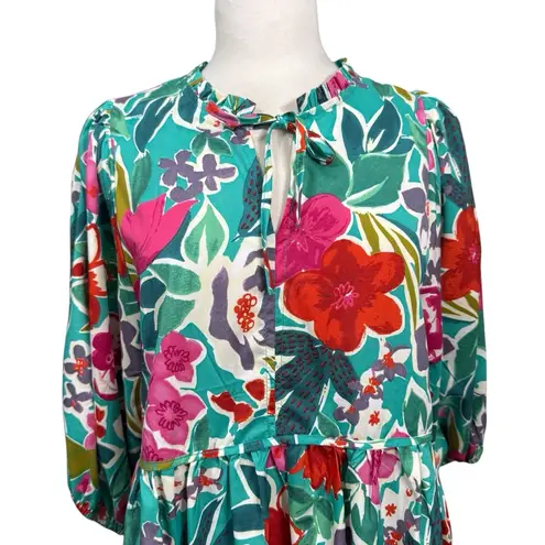 Umgee  Floral Long Sleeve Babydoll Tunic Top Size Medium Boho Peasant