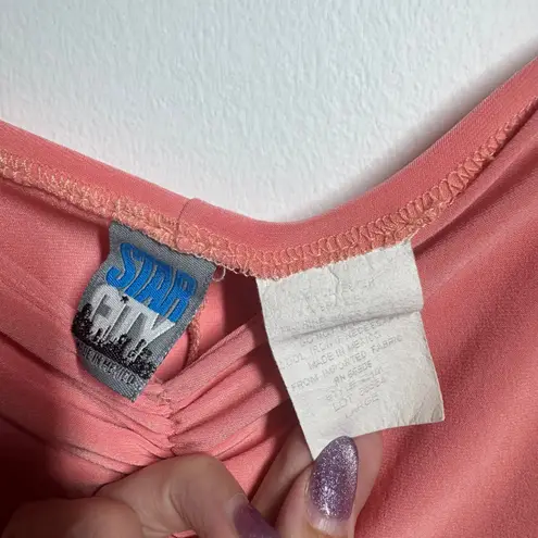 Star City  Top Women L Pink Peach Babydoll Y2K Bratz Cap Sleeve 90s Vintage