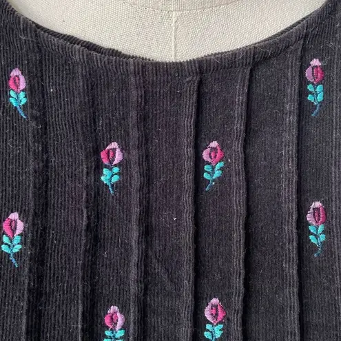 Vintage 80s Karin Stevens Black Corduroy Modest Prairie Dress 8