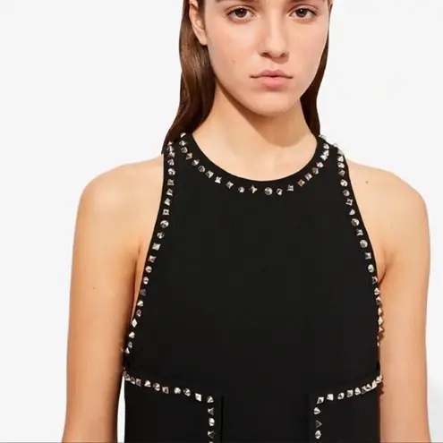 Proenza Schouler Mini Dress Black Shift Textured Crepe Studded Minimalist Small