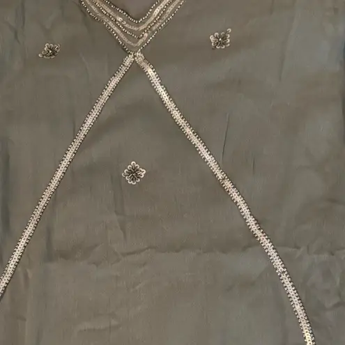 World Market Embellished Boho Sun Dress Beaded Midi Slip Tank Dress Small/Medium Gray