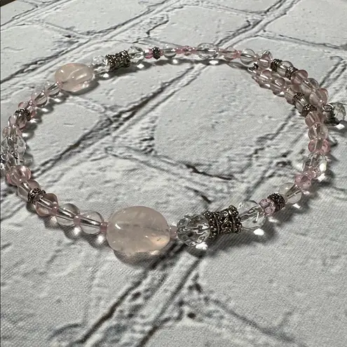 Baby Pink Silver Beaded Choker 14”