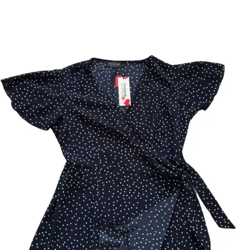 Relipop Wrap Dress Blue White Polka Dot V-Neck Bell Short Sleeve Ruffled XL NEW