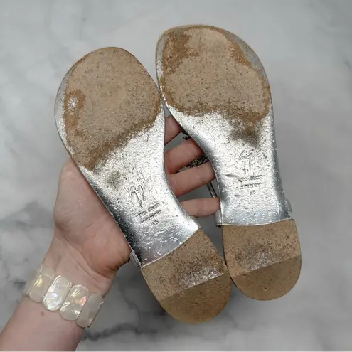 Giuseppe Zanotti Butterfly Swarovski Crystal Chrome Flat Sandals Glam Silver 36