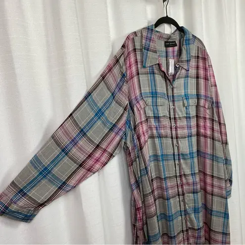 Lane Bryant  Gray Pink&Blue Plaid Button Front Shirt Dress Sz.28W NWT