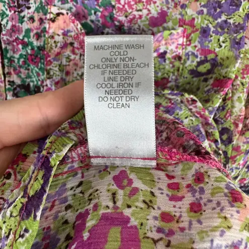 Avenue Floral Button Down Shirt Size 14/16 Multicolor Sheer Lightweight Roll Tab