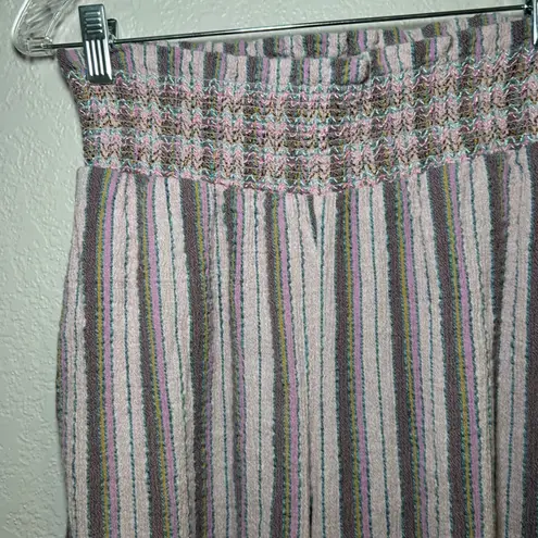 Wrap London Wide Leg Striped Smocked Waist Pants Bohemian Casual artsy beach Pink Size 6