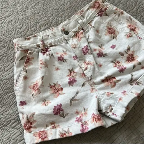 American Eagle ✨  Women White Pink Floral Denim High Rise Mom Shorts 4