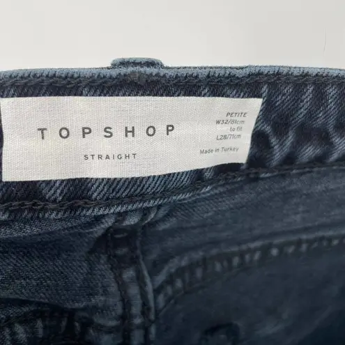 Topshop NWT  Petite Cropped Straight Jeans with Raw Hem Washed Black Size 32P