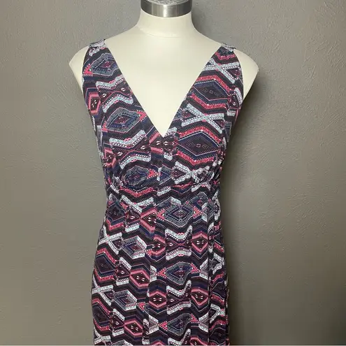 Handbook Petite Maxi Dress P Geometric Print Sleeveless Deep V Back Boho Chic