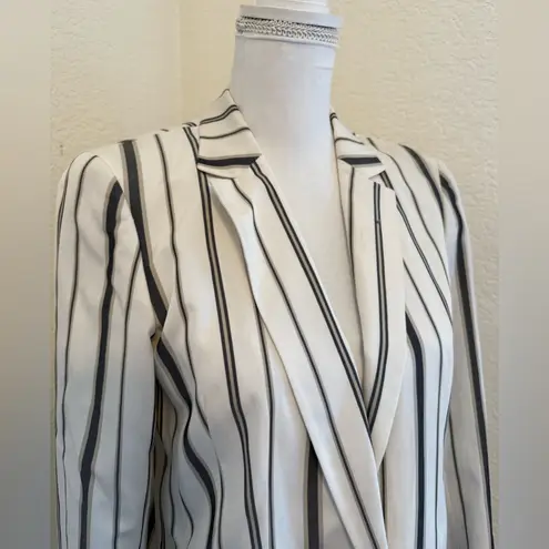 LAFAYETTE 148 One Button Textured Cotton Striped Silk And Cotton Blazer Size 4 Black