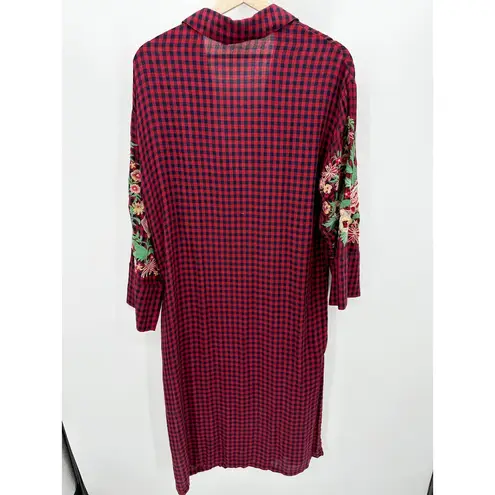 ZARA  Cardigan Women SMALL Red Navy Blue Plaid Button Front Maxi Dress Duster