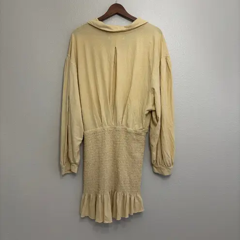 Free People Beach Mini Dress Women Size Large Butter Yellow Long Sleeves