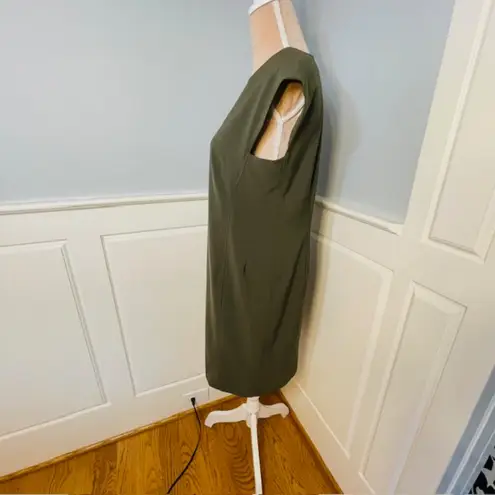 MM.LaFleur Maaza Origami Tech Suiting Dress Olive Green Neutral Office Modest 6