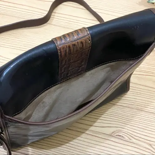 Brahmin Vintage 80’s Black/Brown Croc Leather Crossbody Bag