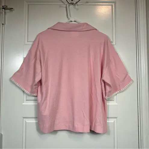 Lena Two Piece Grannycore Pink Terry Lounge Set Crochet Details Size Large NWOT