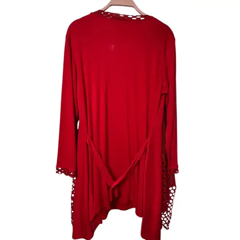 Pretty Angel Red Top sz L Silk Blend Artsy Boho Whimsigoth Rose Applique Crochet