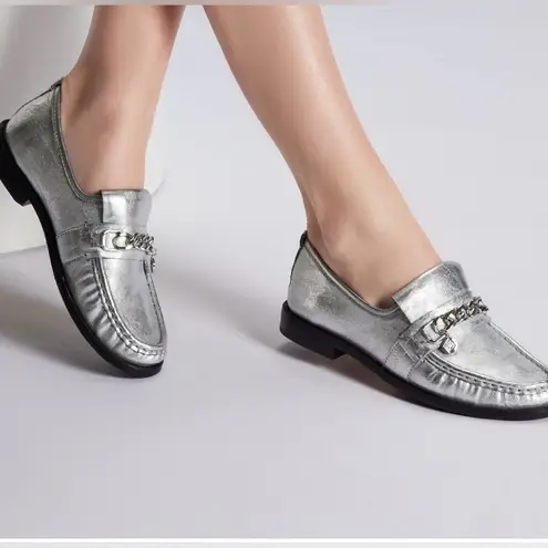 Donald J. Pliner Lissi Silver Metallic Loafers Leather size 9.5 M NEW