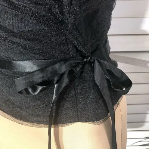 Vintage Y2K Black Strapless Lace Top Bow Tie Size Small