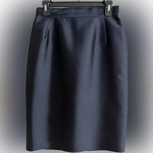 Liancarlo Couture 100% Silk Beaded Jacket and Skirt Set Deep Navy Blue, Size 10 Blue