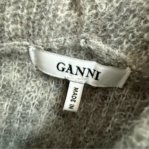Ganni Gray Callahan Mohair Ribbed Knit Hoodie Sweater