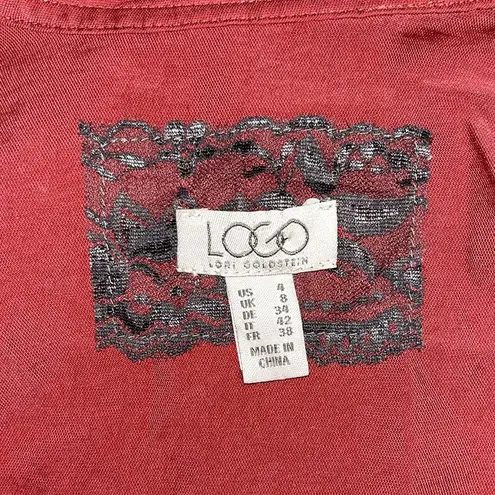 LOGO By Lori Goldstein Size 4 Pink - Floral Lace Trim Open Front Drape Jacket